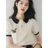 Camiseta Polo Blanca de Manga Corta con Cuello de Polo para Mujer, Nuevo Top de Primavera 2026 de Nicho Único e Impresionante para Verano