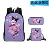 Impresión 3D Perímetro Sanrio Kuromi Kuromi Dibujos Animados Mochila Escolar Mochila Bolso de Hombro Estuche para Lápices Mochila Set de Tres Piezas