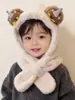 Gorro para niños, bufanda, gorro integrado, forro polar de invierno, grueso, protección para los oídos, conjunto de dos piezas a prueba de viento para niños y niñas.