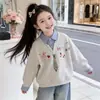Sudadera con Capucha de Dibujos Animados Elegante para Primavera y Otoño, Dulce y Linda, para Niños Medianos y Grandes, Diseño Estilo Academia, Sudadera de Manga Larga Falsa de Dos Piezas