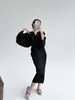 Vestido de Diseño de Moda Miyake con Aspecto Adelgazante Holgado para Mujer, Arte Origami, Curvado, Manga de Murciélago de Tres Puntos, Falda Plisada