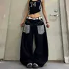 Calças Jeans de Verão Largas Retrô Americano Estampa de Leopardo Patchwork Rebites Unissex Design de Ano Sentido de Design Estilo de Rua Calças Compridas Tendência