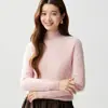 Suéter de cashmere com gola alta meia, tricot jacquard em ponto de espiga, estilo preguiçoso, para mulheres, pulôver de malha sete fios, versátil, afina a silhueta, suéter
