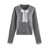 U Estilo Europeo y Americano Transfronterizo 2026 Nuevo Moda y Elegante Amazon Ropa de Mujer al por Mayor Suéter de Punto con Cuello de Encaje de Lazo