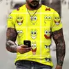 Verano 2024 Nuevo Bob Esponja Patricio Estrella Calamardo Mismo Estilo Camiseta de Manga Corta Impresión Digital 3D Dibujos Animados