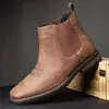 Botas Masculinas Chelsea de Couro Sintético Meio da Panturrilha Outono e Inverno Botas de Couro Tendência Masculina Estilo Britânico Casual Botas Martin Versáteis