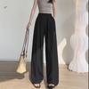 Pantalones plisados de verano 2024 para mujer, modernos pantalones casuales americanos de cintura alta, rectos y adelgazantes, holgados y combinables.