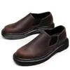Sapatos Baixos de Couro Marrom Crazy Horse com Elástico na Primeira Camada para Mulheres, Botas Curtas de Couro Genuíno Estilo Britânico Tamanho Grande, Sapatos Casuais de Trabalho com Bico Redondo