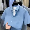Camisa de Manga Corta para Hombre Verano 2026, Camisa de Media Manga para Hombre, Corte Ajustado, Elástica, Sin Planchar, Camisa Fina de Seda para Hombre de Verano