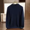 Suéter de cachemira para hombre, nuevo modelo de otoño e invierno, cuello medio alto, engrosado, suéter de punto liso, camisa base de lana casual de negocios
