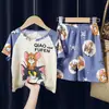 Pijama para Niños y Niñas Verano Manga Corta Ropa de Aire Acondicionado para Niños Delgada Dibujos Animados Talla Mediana Niños Grandes y Bebé Traje de Ropa para el Hogar