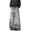 Jeans Rotos Estilo Americano con Estampado de Estrellas para Hombre, Diseño de Calle de Otoño, Pantalones Scimitar, Pantalones Anchos Sueltos Retro