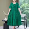 Vestido para Mulheres, Comprimento Médio, Vestido de Verão para Mãe, Vestido Longo de Algodão e Seda Acima do Joelho, Roupa para Mulheres de Meia-Idade, Vestido de Praia Curto-Manga Tamanho Grande para Mulheres