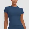 Nuevo producto transfronterizo: Ropa de yoga fina de color liso con cuello redondo, camiseta de entrenamiento ajustada, top deportivo de manga corta, ropa para correr y fitness