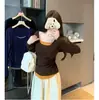 Top de manga larga para mujer talla grande, estilo nuevo Otoño 2025, bloques de color, único, falso dos piezas, adelgazante, ajustado a la cintura