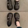 Mocasines de Mujer de Moda con Suela Gruesa 2026 Nuevo Estilo Británico Negro Hebilla de Velcro Punta Ancha Zapatos de Mujer con Suela Suave