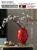 Nuevo Jarrón Cerámico Rojo Estilo Chino Festivo para Bodas Decoración para el Hogar Sala de Estar Arreglo Floral Hotel Decoración Suave Maceta Recipiente para Flores