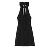Vestido Corto Estilo Europeo y Americano con Decoración de Lazo, Modelo Nuevo de Tirantes al Cuello para Mujer, Venta al por Mayor Transfronteriza, Negro