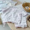 Manga curta + Calça de nove pontos Algodão puro classe A Roupa de casa infantil Roupas para ar condicionado Estampa de desenho animado Manga curta Meninos e meninas Pijama respirável