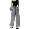 Pantalones de pierna ancha hasta el suelo para mujer, diseño simple de cordón, otoño temprano, delgados, de cintura alta, holgados, adelgazantes, a cuadros, versátiles y de moda