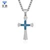 Nuevo y popular colgante de cruz de doble capa con incrustaciones de piedra con forma de flor de la suerte de acero de titanio para hombre, cadena colgante de gran venta transfronteriza