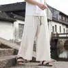 Pantalones Rectos de Pierna Ancha con Caída y Nuevo Cierre de Botón Estilo Chino, Pantalones Casuales Cortos para Hombre, Hechos de Algodón y Lino, Sueltos y Transpirables para Verano