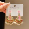 Pendientes de Borla en Forma de Abanico con Perlas de Imitación Incrustados con Diamantes Estilo Palacio Exquisito Retro Pendientes de Nicho de Alta Gama para Mujeres