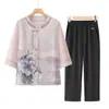 Camisa de Verano para Abuela, Ropa Estilo Chino, Traje de Verano para Madres de Mediana Edad y Mayores, Nuevo Estilo Blusa Holgada para Personas Mayores y Señoras