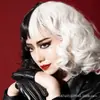 Peluca de Cosplay de Bruja Kuira Blanco y Negro Transfronteriza Peluca Completa Rizada Corta Esponjosa Europea y Americana Fabricante Stock Listo Venta al Por Mayor