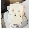 Chaleco de Punto Redondo sin Mangas con Diseño de Cuadros de Diamantes y Flores 3D Dulce y Lindo para Mujer Verano Nueva Llegada Ropa Exterior