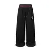 Calça Casual Esportiva Relaxada Estilo Americano Retro Leve Urso Mágico, Calça de Moletom Reta, Calça Larga de Perna Larga com Padrão Cruzado