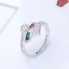Nuevo Diseño de Anillo de Plata Estilo Coreano para Verano, Anillo Arcoíris, Circonia Colorida, Anillo de Nicho Irregular Incrustado con Diamantes, En Stock