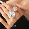 Anillo Abierto Redondo Irregular Plisado, Estilo de Nicho de Gama Alta, Joyería Exagerada Personalizada Transfronteriza Europea y Americana al por Mayor