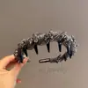 Faixa de Cabelo de Organza Xadrez com Dentes de Cristal Antiderrapante de Alta Costura para Mulheres, Acessório de Cabelo Elegante e de Coroa Alta para Sair