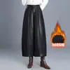Novas Calças Largas Quentes de Couro PU para Mulheres Outono/Inverno 2026 Cintura Alta Emagrecedoras Soltas para o Trabalho Cropped Casuais Tendência