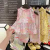 Algodón Lyocell Seda2026 Conjunto de Algodón y Seda de Verano para Niñas, Conjunto Dulce de Dos Piezas sin Mangas con Pantalones Capri para Niñas Pequeñas