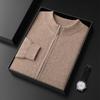 Suéter de cachemira 100% para hombre, cárdigan holgado con cuello y cremallera, informal, grueso y cálido, para negocios, para jóvenes y de mediana edad.