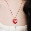 Colar Pingente Coração Vermelho Esmaltado Estilo Tweed Estéreo, Fashion, High-End, Luxo Acessível, Corrente para Clavícula, Colar Versátil