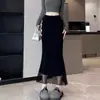 Falda Larga Negra Cola de Pescado para Mujer 2025 Verano Nuevo Estilo Sexy para Cadera Larga