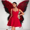 Vestido formal rojo con cintura ceñida y falda de vuelo para mujer, adecuado para banquetes, sesiones de fotos, fiestas, graduaciones, bailes de graduación y cócteles
