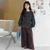Conjunto de Moletom Soltinho Estilo Coreano e Calça de Perna Larga Xadrez para Meninas Mais Velhas, Roupa Casual da Moda para Outono