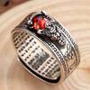 Anillo de Rubí Pixiu de Moda para Hombre, Anillo Ajustable Vintage de Plata Lisa con Patrón de Nube Vajra Mantra de Seis Palabras