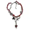 Collar Colgante Ángel Corazón Rosa Negra Estilo Sexy Dulce y Fresco Diseño de Nicho Cadena de Clavícula Personalizada de Doble Capa