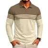 Ropa de otoño e invierno transfronteriza europea y americana para hombre, polo de manga larga para hombre con estampado de rayas y cuello desplegable, polo casual para hombre