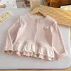 Suéter de Punto para Niñas 26 Nuevo Cardigan de Otoño Chaqueta Top Casual para Niñas Moda con Dobladillo de Encaje Ropa Infantil