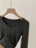 Omalai Camiseta de Manga Larga Ajustada de Color Sólido con Cuello en V, Ropa Interior, Top, Nueva Llegada Primavera 6228
