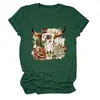 Camiseta redonda de manga corta para mujer, de moda y única, con diseño de calavera, cabeza de toro, floral, suculentas, estilo europeo y americano, del sitio independiente Amazon Wish