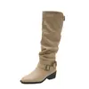 Botas de Cuero Arrugado de Moda Botas de Moda Sencillas de Nicho para Mujer Retro Versátiles Diarias Botas de Media Caña Meillard Botas de Montar Modernas