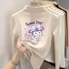 Camiseta interior básica de manga larga con estampado y forro polar para niña, nuevo estilo 2026, top interior versátil ajustado para otoño, adecuado para niños de talla mediana y grande