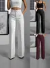 Pantalones largos casuales de estilo traje para mujer, de cintura alta, adelgazantes y fluidos, pierna ancha recta, nuevo para el otoño, transfronterizo europeo y americano 2026